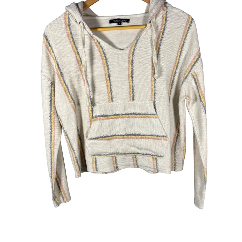 Ocean Drive‎ Womens Striped Beach Hoodie Cream Yellow Pink Grey Small OD-7646
